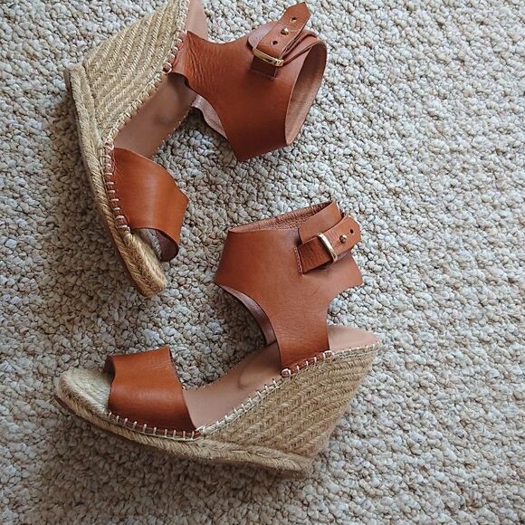 Joie Palo Leather Espadrille Wedge in orange brown color size 8 - Picture 1 of 12